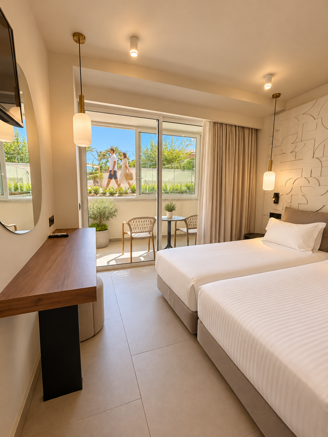 Economy Family Room twin beds and terrace